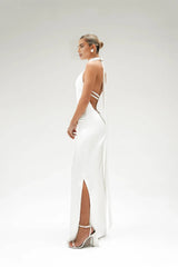 Satin Halter Column Gown