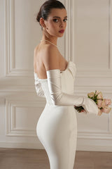 Ivory Satin Off-Shoulder Mermaid Wedding Gown