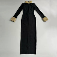 Black High-Neck Long-Sleeve Gown