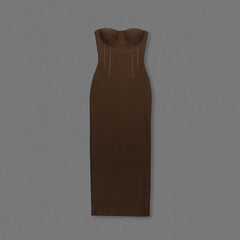 Espresso Brown Strapless Corset Maxi Gown