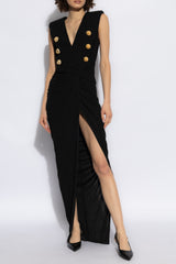 Black Double-Breasted Gold Button Gown