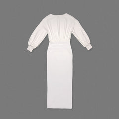 Ivory Dolman-Sleeve Blouson Waist Maxi Dress