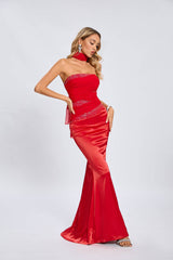 Crimson Satin Strapless Gown