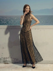 Floor-Length Emerald Green Sequin A-Line Evening Gown